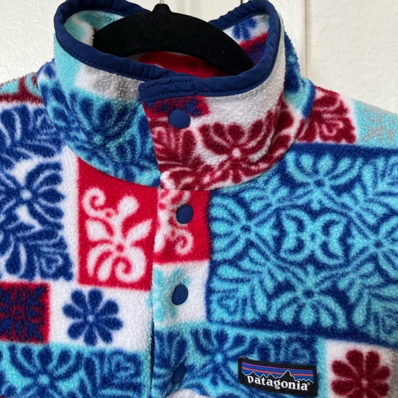 Patagonia Synchilla Snap-T Makai Totally Red Patchwork Pull Over Fleece Size XS - Picture 3 of 11